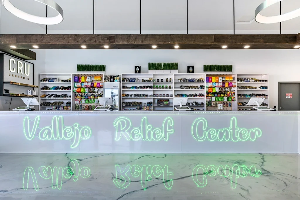 An interior photo of Vallejo Relief Center, a dispensary near Highway 29 in California.