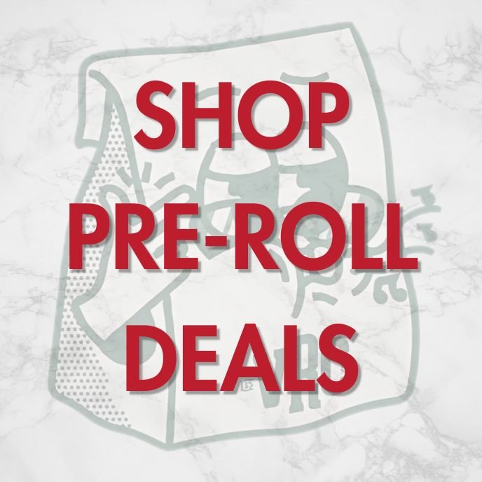 Vallejo Relief Center mascot image with bold red ‘Shop Pre-Roll Deals’ text overlay — cannabis discount promotional graphic.
