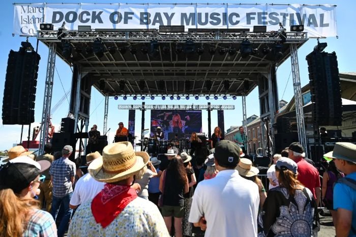 Crowd enjoying live music at the Dock of Bay Music Festival on Mare Island in Vallejo.
