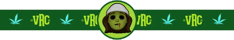 Cartoon zombie version of Budtender Lil DaVinci with long hair, beanie, and stoner vibes, featured in a Vallejo Relief Center VRC banner with cannabis leaves.
