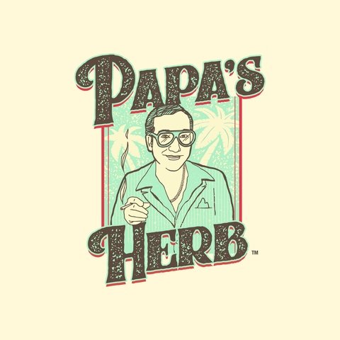 landing-page-vrc-papas-herb-logo-image Papa’s Herb retro-style logo featuring illustrated man holding a joint with palm trees in the background – cannabis vape brand available in Vallejo, CA.
