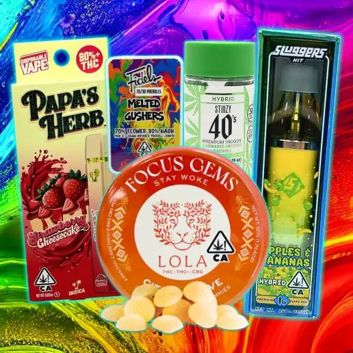 Friday cannabis specials at Vallejo Relief Center featuring Papa’s Herb disposable vape, Froot pre-rolls Melted Gushers, STIIIZY Pineapple Express Preroll, Sluggers Hit Apples & Bananas, and Lola Focus Gems edibles.