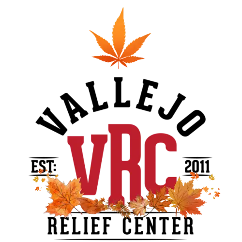 vrc-logo-autumn-2025 Vallejo Relief Center autumn-themed logo featuring a red ‘VRC’ text surrounded by colorful fall leaves and topped with an orange cannabis leaf.