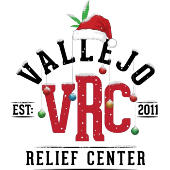 The official logo of Vallejo Relief Center in a Christmas-themed design with snowlakes, a santa hat, and some Christmas balls seen throughout the logo.
