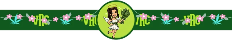 Vallejo Relief Center green floral banner featuring a cartoon cupid character of Briahna holding a cannabis bouquet, with pink flowers, hearts, and cannabis leaf details on a branded background.