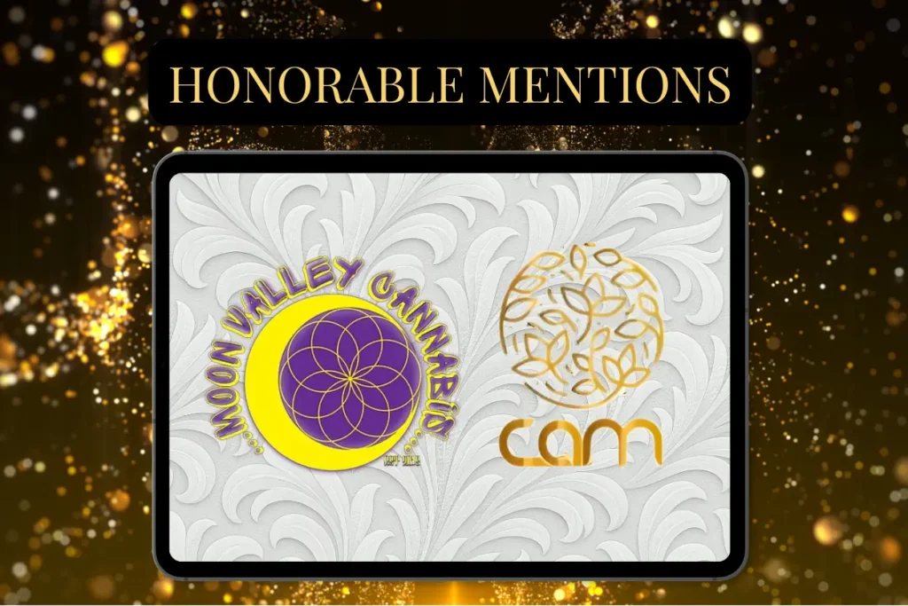 Budtenders’ Wrapped 2025 Honorable Mentions graphic featuring Moon Valley Cannabis and CAM logos displayed on an elegant gold and black awards-style background.