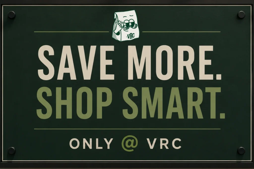 VRC Vallejo Relief Center dispensary sign reading Save More Shop Smart Only at VRC