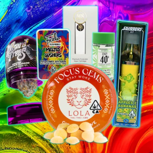 Vallejo Relief Center Friday cannabis specials with Wizard Trees flower, Fidel’s Melted Gushers, Maven cartridges, STIIIZY prerolls, Sluggers disposable vapes, and Lola Focus Gems edibles.