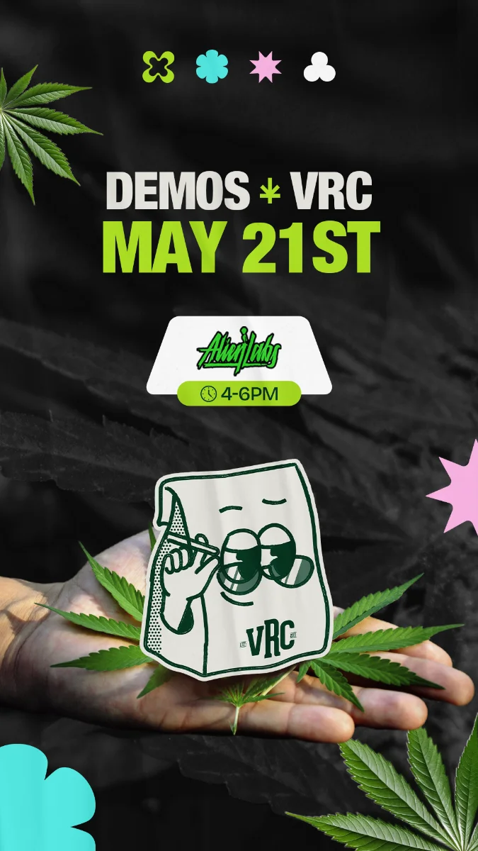 Vallejo Relief Center cannabis brand demo May 21 featuring ALIEN LABS from 4–6PM at VRC dispensary.