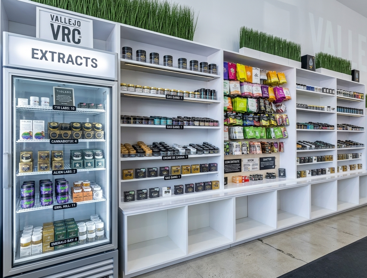 vrc interior in the counter with extracts and different cannabis products