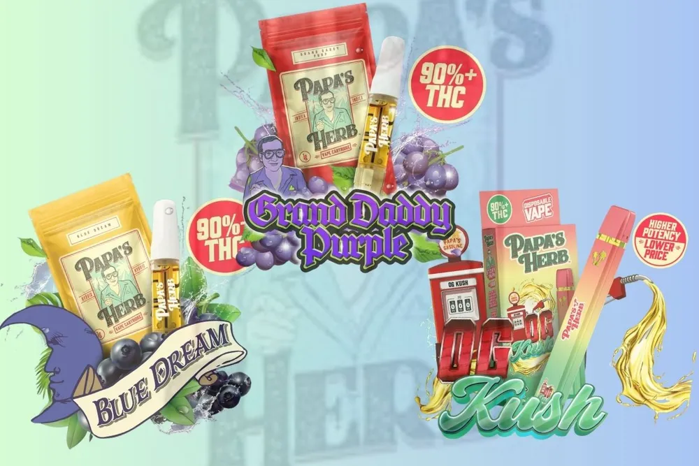 Papa's Herb vape cartridges in Grand Daddy Purple, Blue Dream, and OG Kush available at Vallejo Relief Center in Vallejo, CA as a part of Father's Day cannabis gifts in Vallejo 