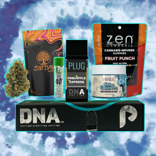 homepage-specials-slider-saturdays-june-2026 Featured Saturday cannabis products at Vallejo Relief Center including Sattva Cannabis flower, Plug Play DNA vape, Zen Cannabis Fruit Punch gummies, MADE Blue Gushers concentrate, STIIIZY prerolls, and premium cannabis products in Vallejo, California.
