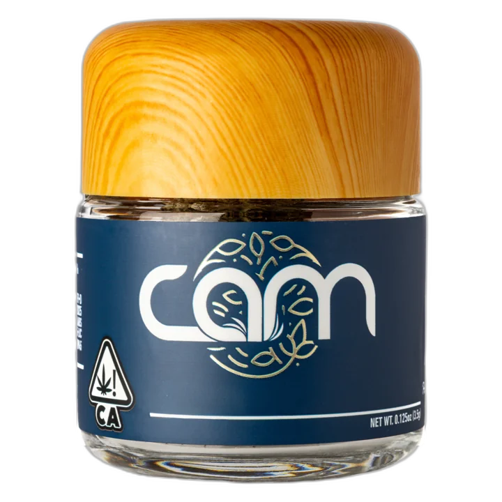 Product photo of CAM Octane 85 THCA cannabis flower jar with wood-grain lid