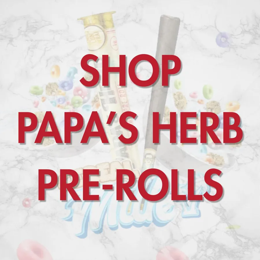 vrc-shop-papas-herb-prerolls-landing-page Shop Papa's Herb pre-rolls at Vallejo Relief Center, featuring the Cereal Milk blunt in the background.