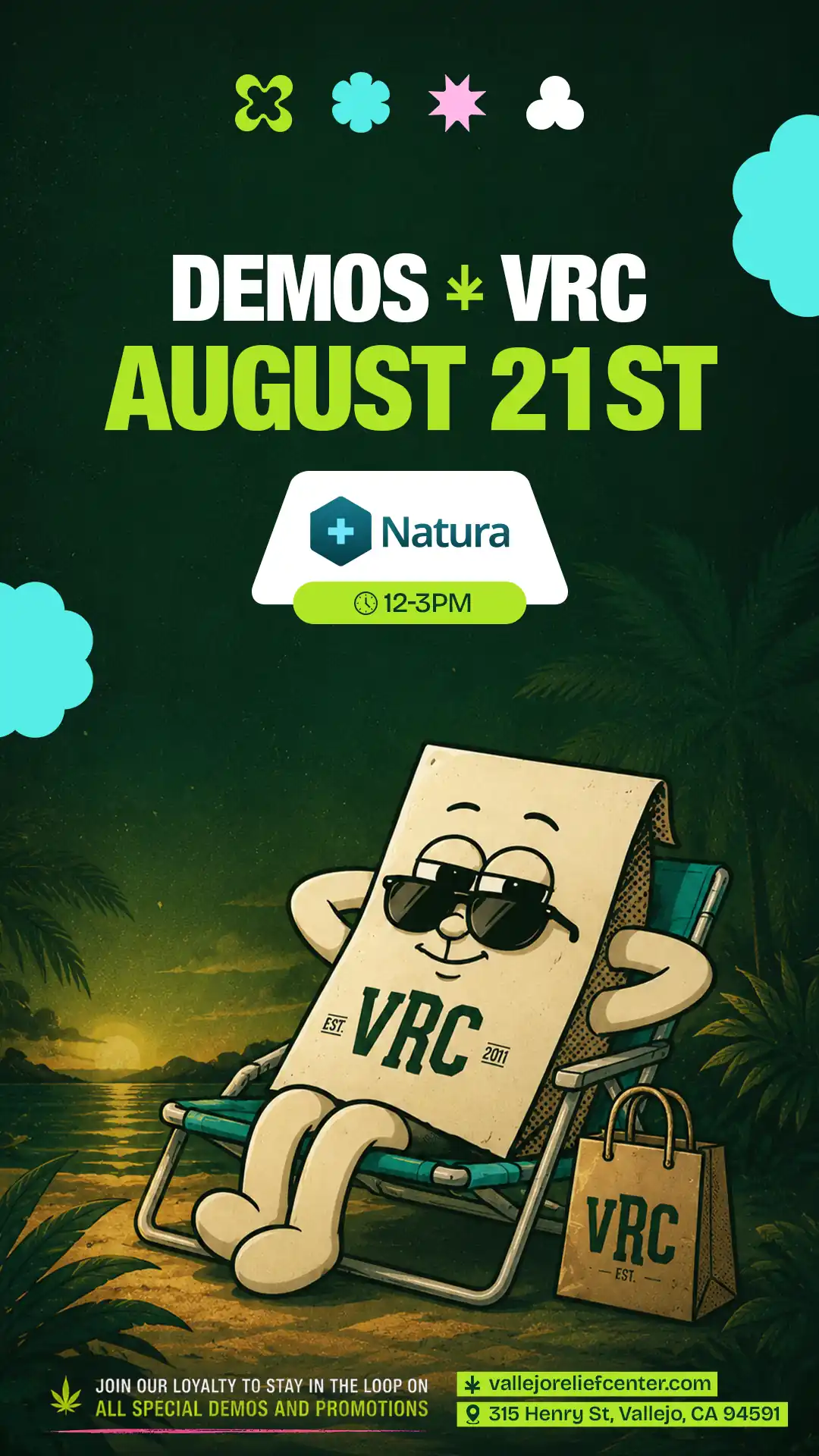 Natura stops by VRC on August 21st from 12 to 3 PM, 315 Henry St Vallejo