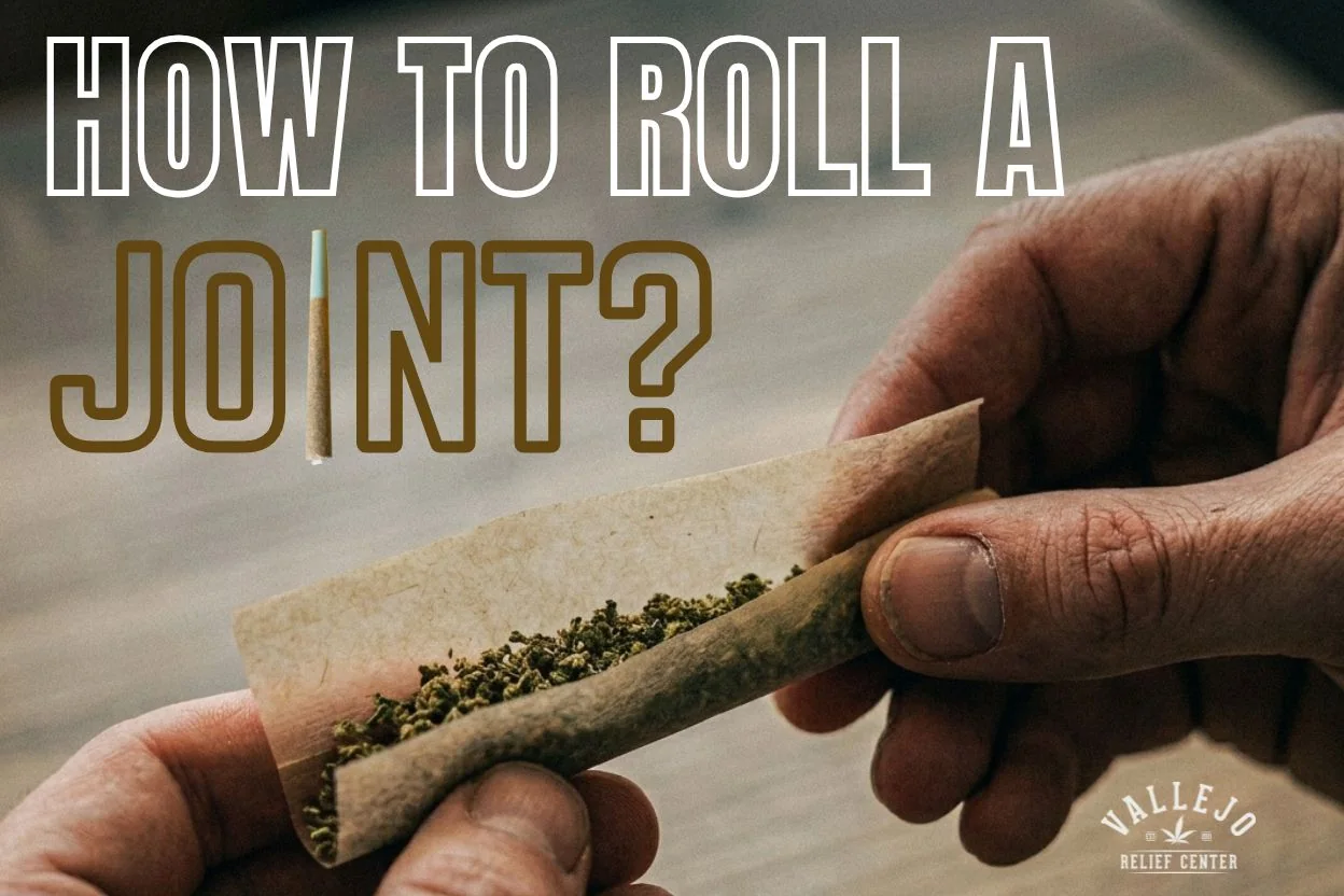 vrc-how-to-roll-a-joint-hero-image How to roll a joint guide graphic with hands rolling cannabis flower into a paper, Vallejo Relief Center