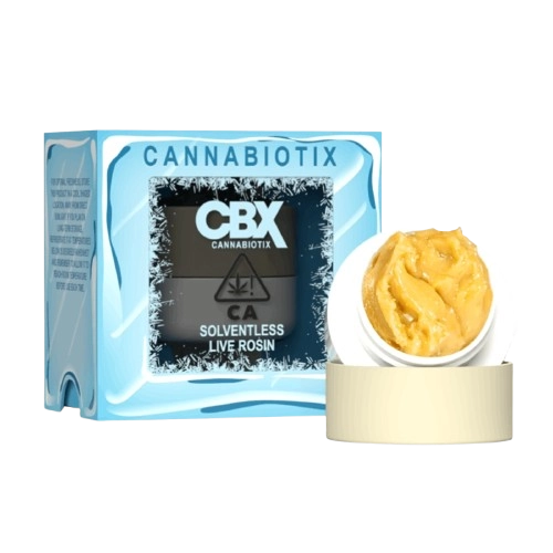 Cannabiotix CBX solventless live rosin box paired with its product jar