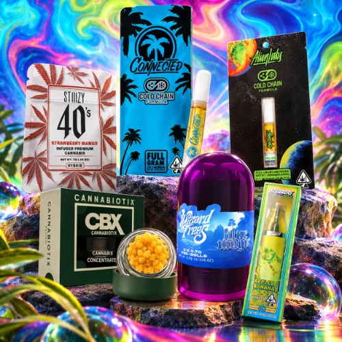 homepage-slider-fridays-september-2026 Vallejo Relief Center Friday cannabis specials featuring STIIIZY infused prerolls, Connected and Alien Labs Cold Chain vapes, Cannabiotix concentrate, Wizard Trees flower, and Sluggers vape products.