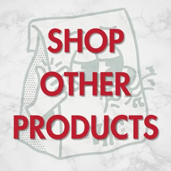 landing-page-shop-other-products-2 Vallejo Relief Center cartoon stash bag logo with red text overlay reading “Shop Other Products” on a marble background.