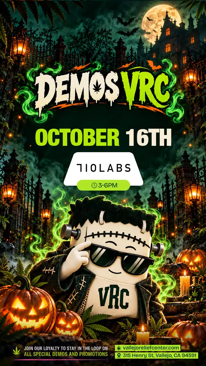 October 16th 710 Labs demo from 3–6PM, shown above the VRC mascot in green-haired Frankenstein costume
