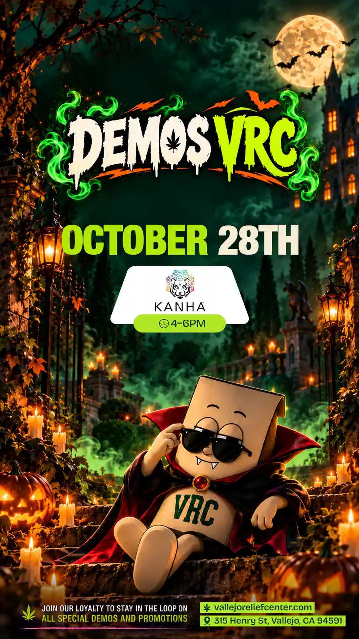 October 28th Kanha demo, 4–6PM, set in a candlelit Halloween courtyard with the caped VRC mascot