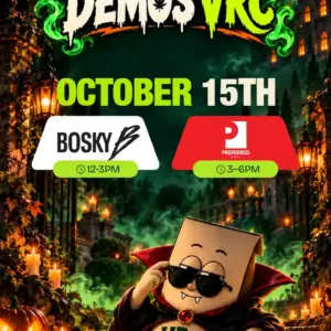 Bosky demos from 12–3PM and Preferred Gardens follows from 3–6PM on October 15th at Vallejo Relief Center, with the vampire VRC mascot lounging by candlelight