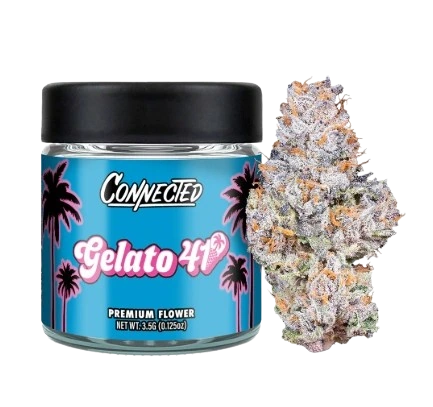 Connected Cannabis Co. Gelato 41 indoor flower jar with bud