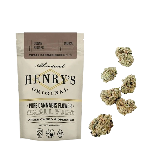 Henry’s Original Donny Burger sun-grown cannabis smalls bag with buds