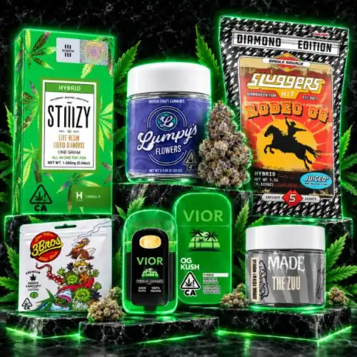homepage-specials-sliders-everyday-october-2026-1 Vallejo Relief Center everyday cannabis specials featuring STIIIZY live resin, Lumpy’s flower, Sluggers, Vior OG Kush vapes, MADE flower, and 3Bros products.